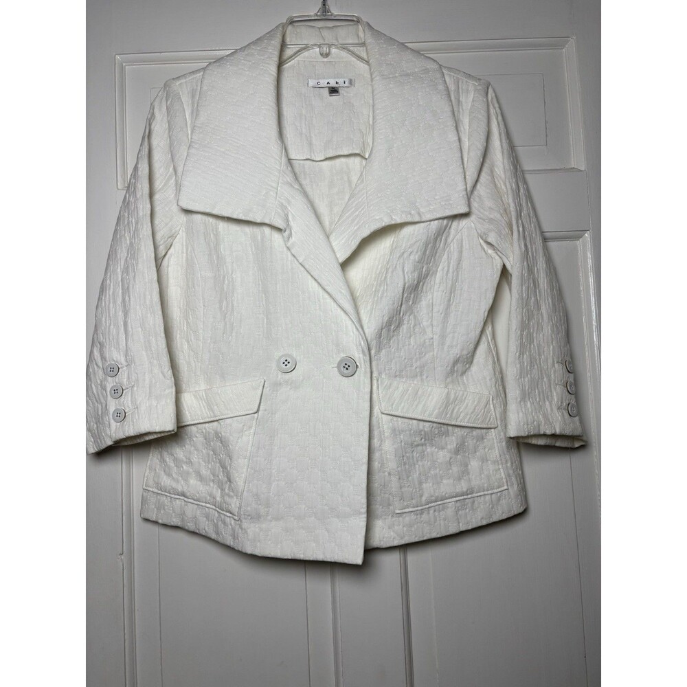 Cabi Women's M White Blazer Jacket Button Double Breasted Pockets Long Sleeve